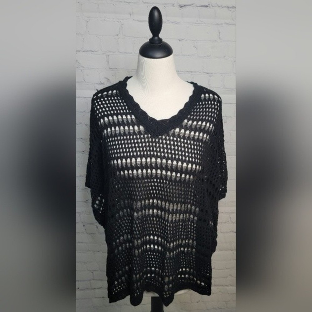 Sweaterworks Crocheted Batwing Sleeve Overlay Top OS
